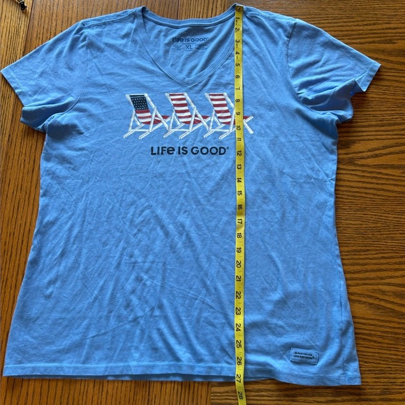 Life Is Good Women's Red White Blue Flag Chair Graphic Short Sleeve Tee Size XL - Picture 6 of 9